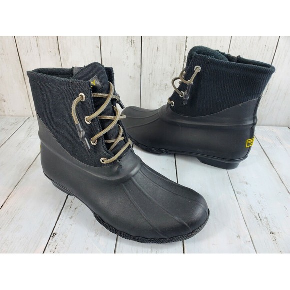 SPERRY Saltwater Women's Size 9 Rubber Duck Rain Boots Black STS84384 - Picture 1 of 11